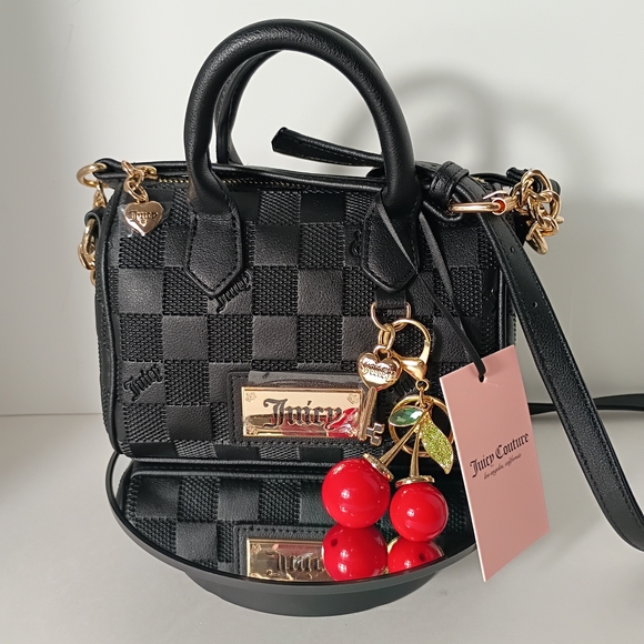 Juicy Couture Handbags - Juicy Couture Miss Independent Black Checker Mini Satchel with Cherry Charm